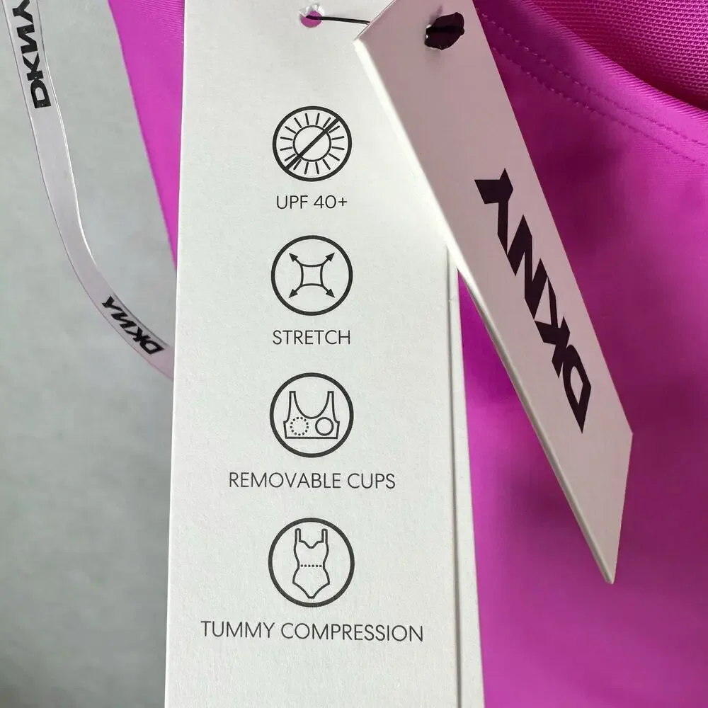 DKNY Triangle Halter One Piece Swimsuit Carnation Pink Size Large - Picture 7 of 10